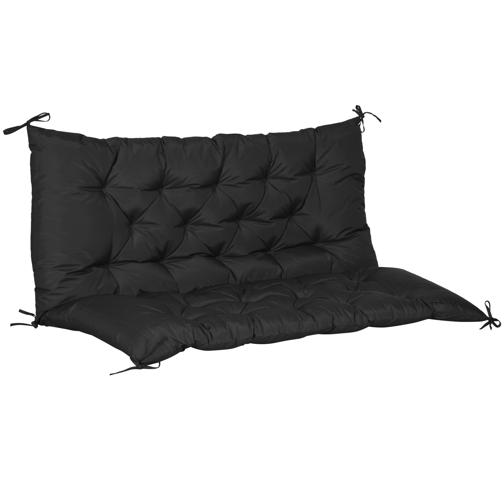 Outsunny Outdoor 2 Seater Bench Cushion 4.7 Inch Thick with Backrest Non Slip Patio Soft Pad Black 
