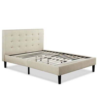King size Taupe Beige Upholstered Platform Bed Frame with Headboard - Free Shipping 
