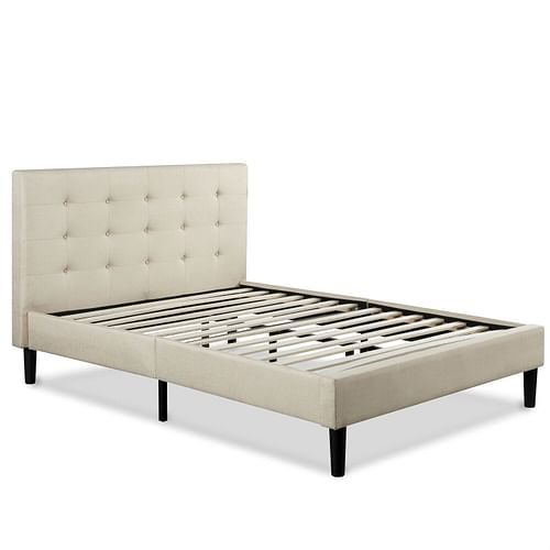 King size Taupe Beige Upholstered Platform Bed Frame with Headboard - Free Shipping