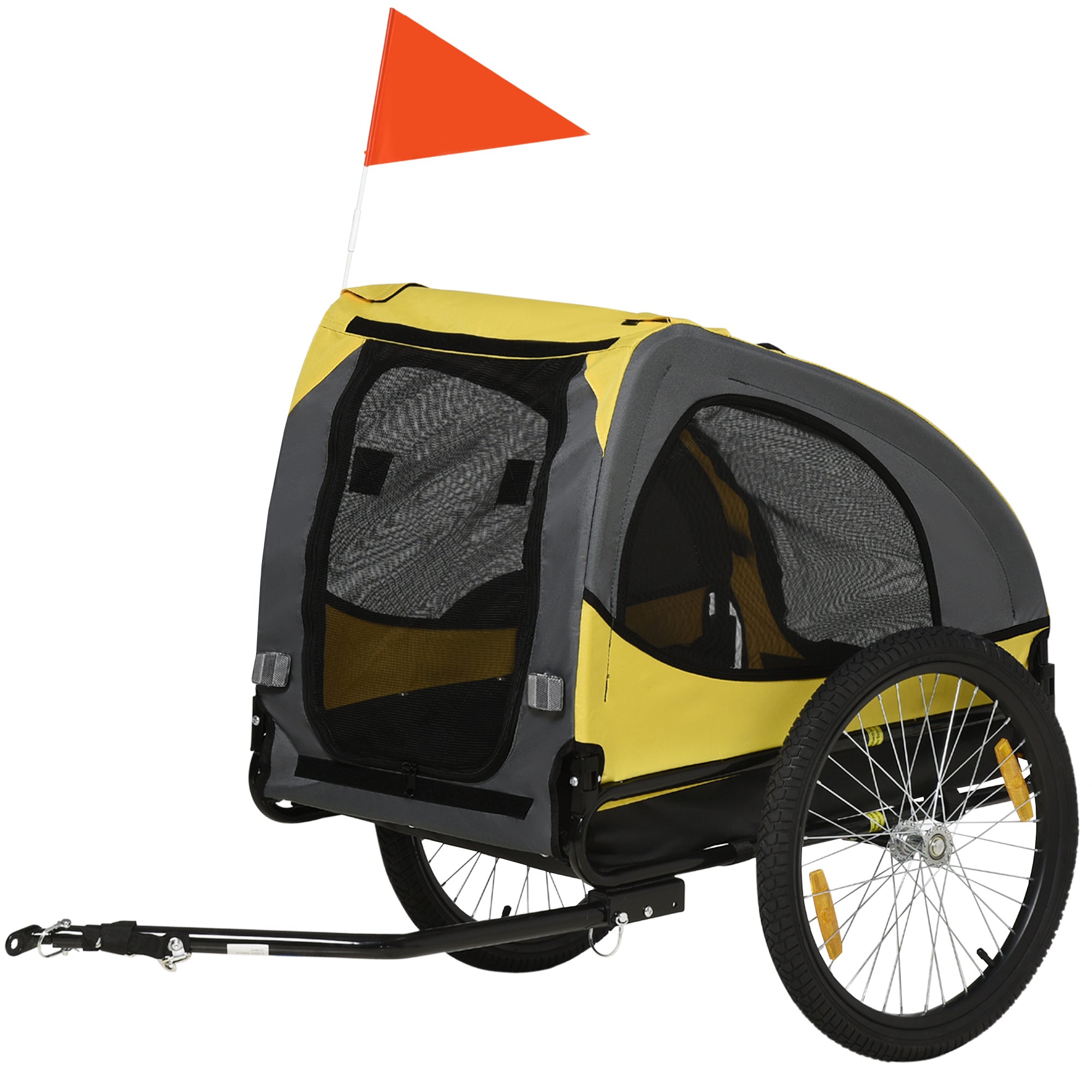 Aosom Medium Dog Bike Trailer with Hitch Coupler Quick Release Wheels Reflectors Flag Yellow 