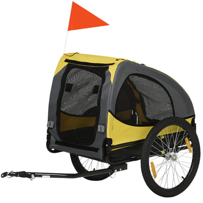 Aosom Medium Dog Bike Trailer with Hitch Coupler Quick Release Wheels Reflectors Flag Yellow 