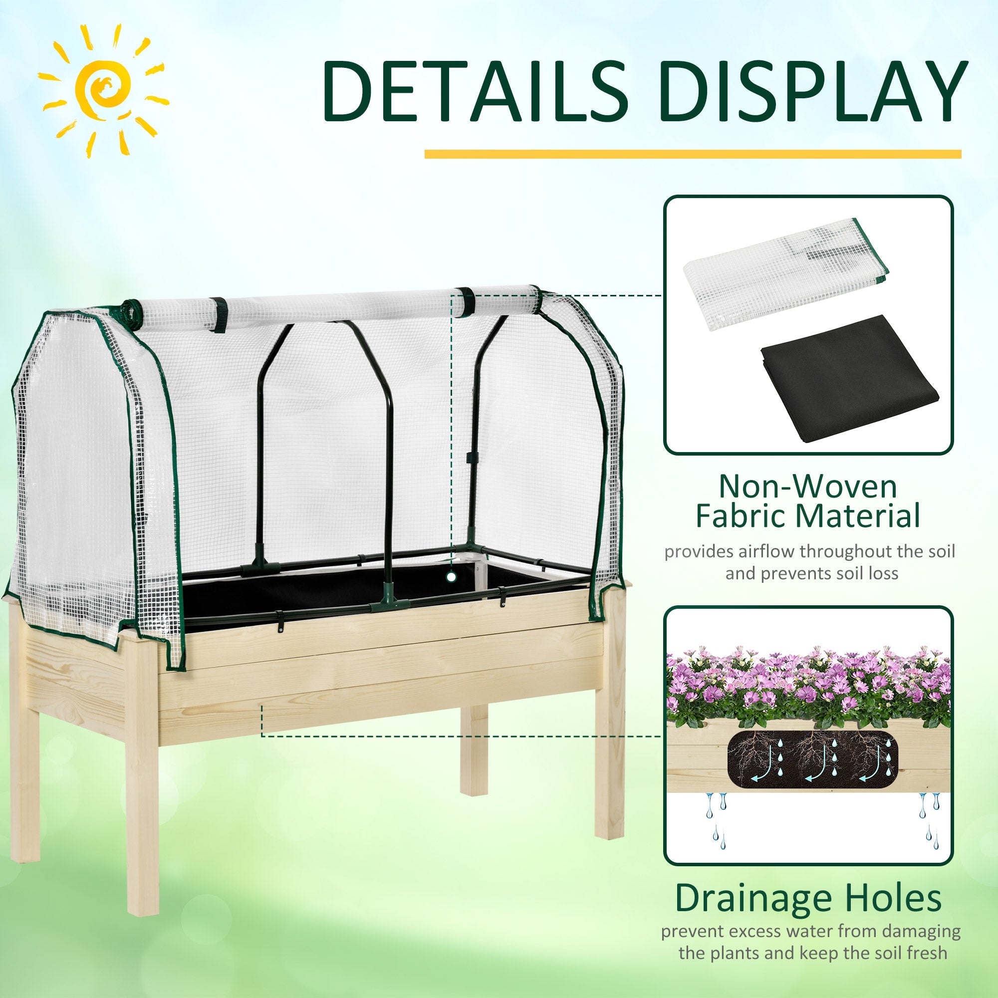Aosom Elevated Wood Planter Box with PE Greenhouse Cover - Outdoor Raised Garden Bed for Herbs and Vegetables, Perfect for Patio Use 
