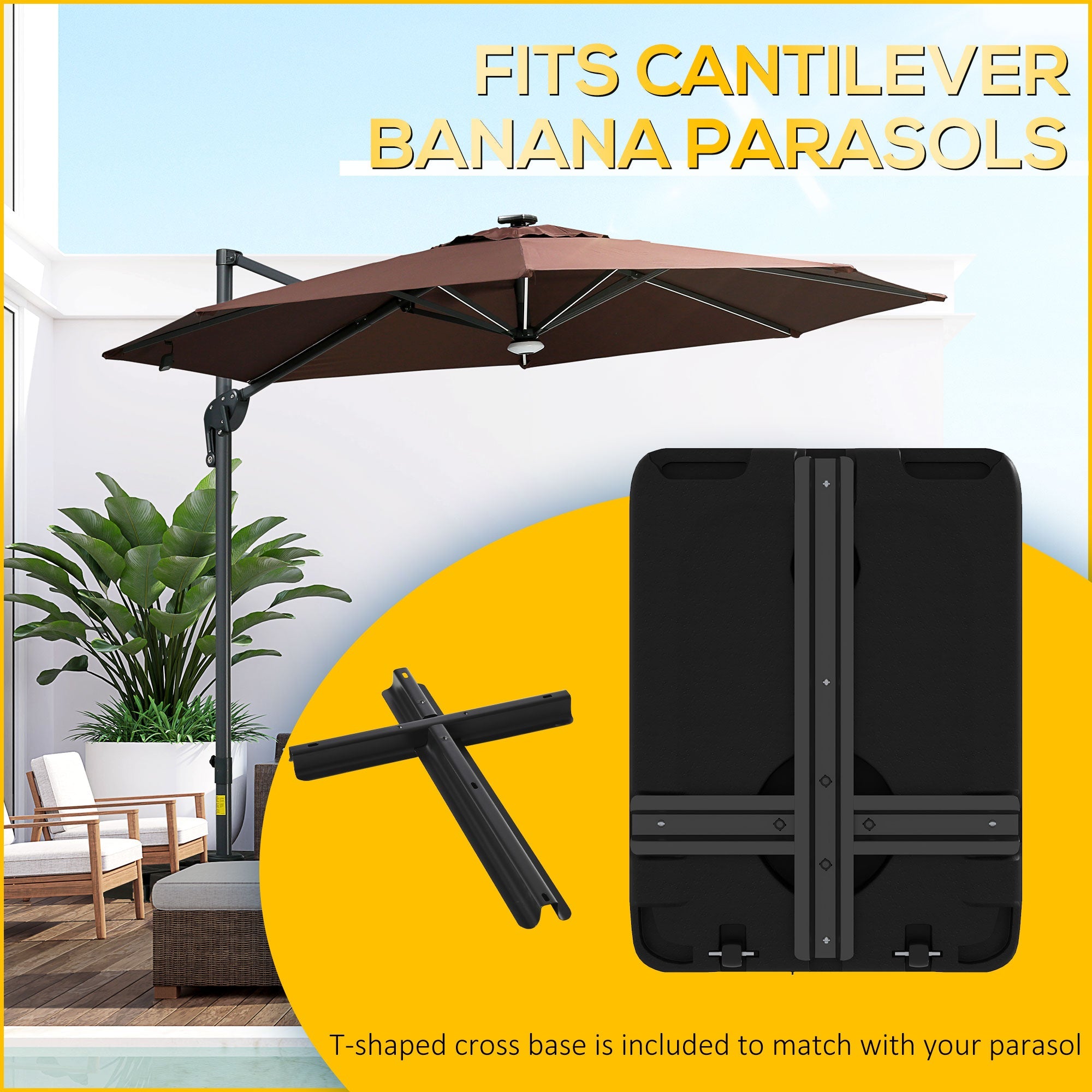 Outsunny Cantilever Umbrella Base: Fillable with Wheels for Offset Patio Design Outdoor Holder 