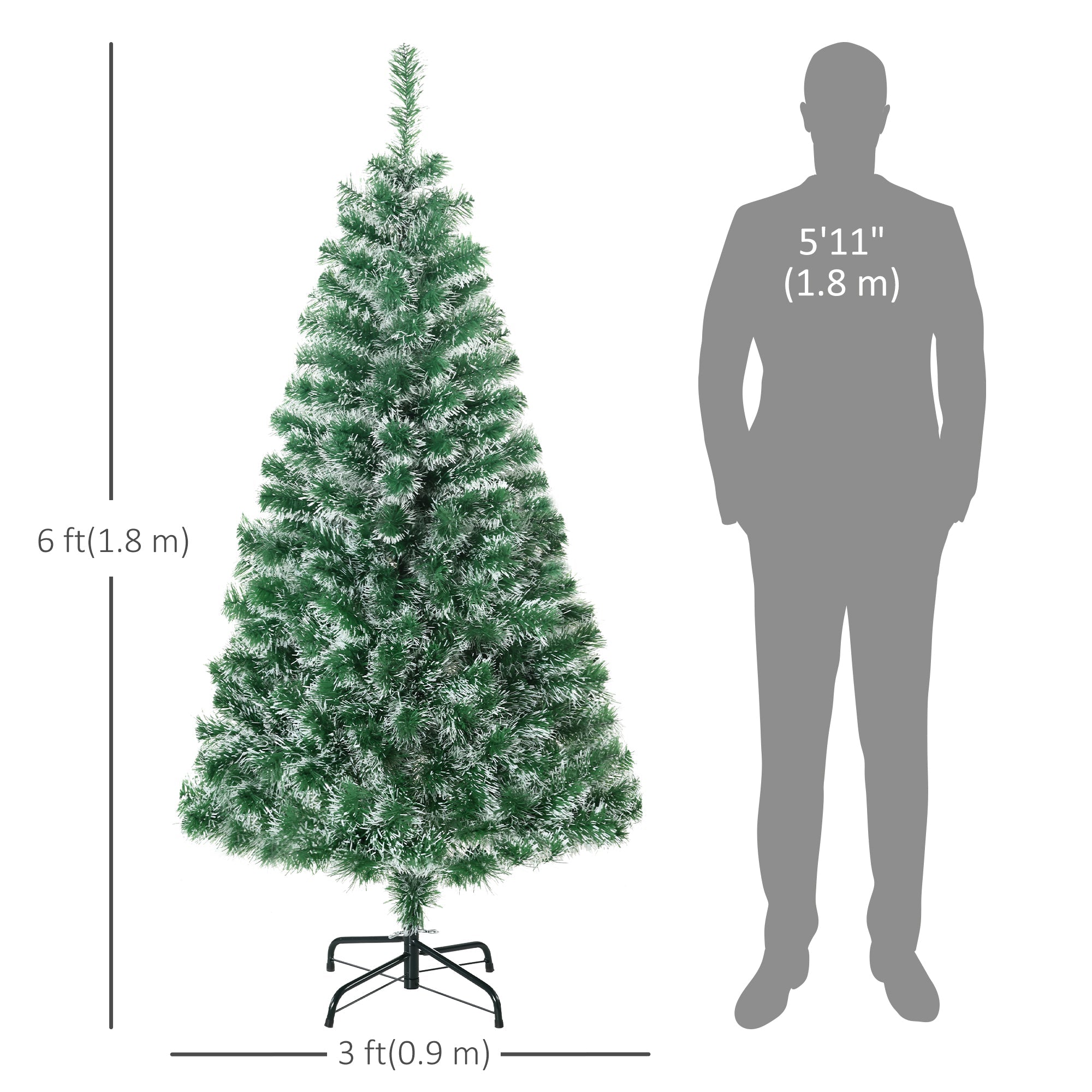 HOMCOM 6FT Indoor Christmas Tree Artificial Decoration Xmas Gift with Metal Stand 375 Tips 