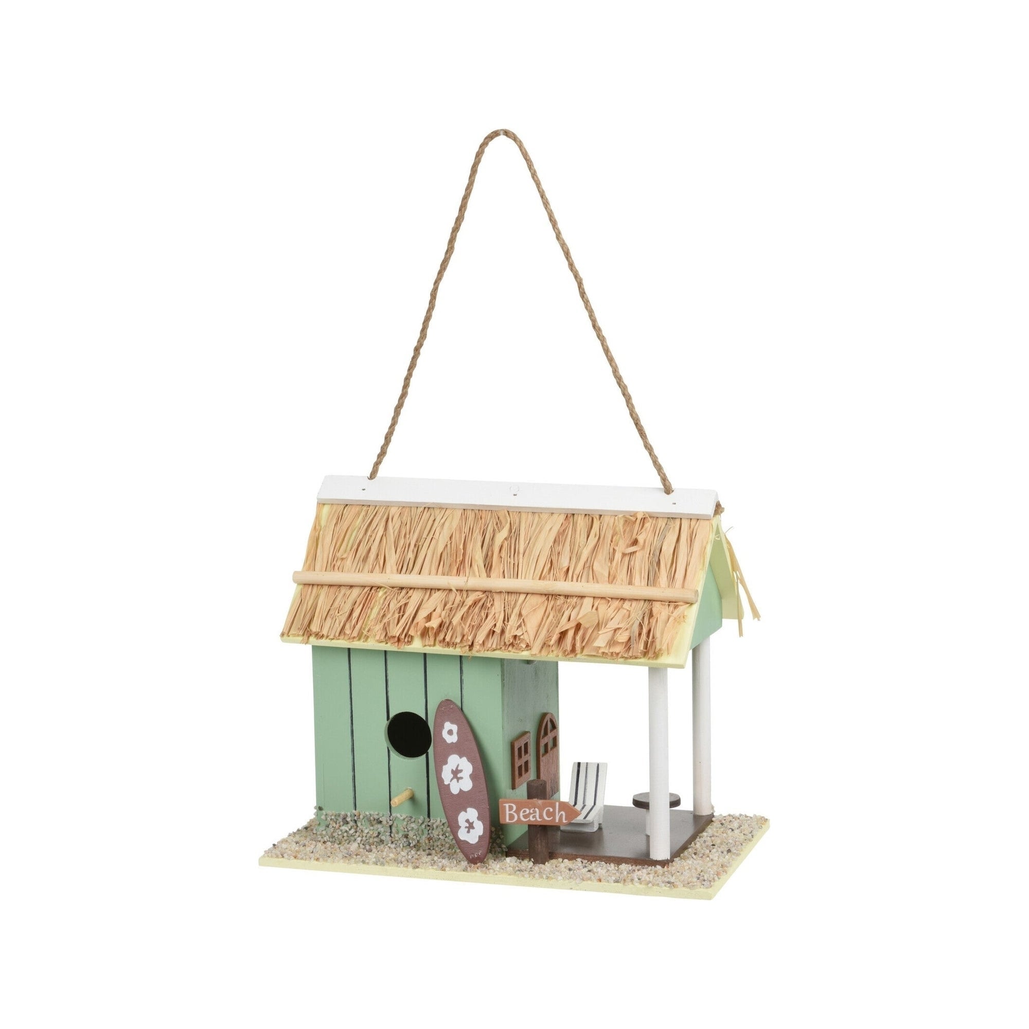 Bird House Wood, Painted Body, Reed Roof. 2Ass. Co 