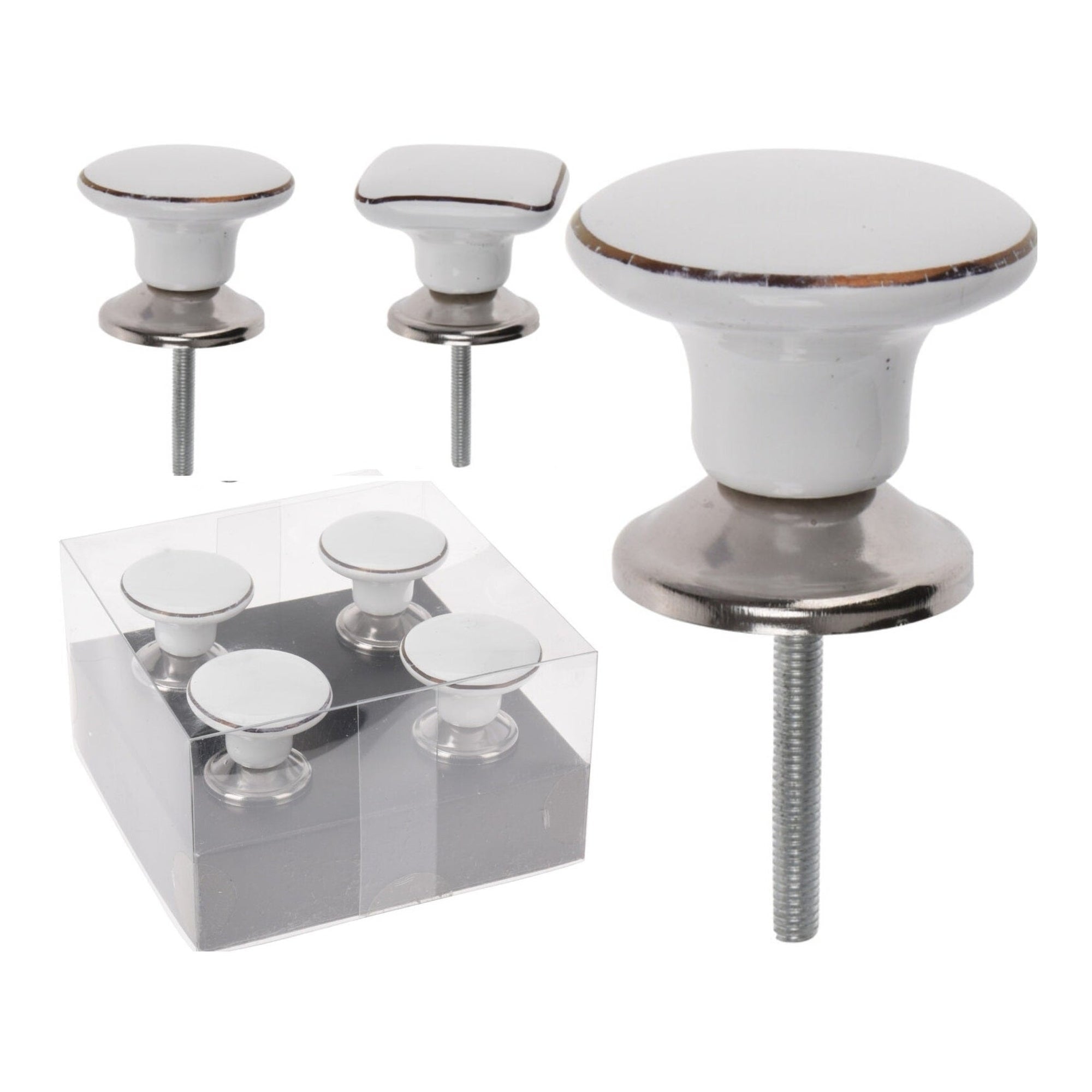 Knob Set For Drawers, Ceramics, Set of 4, 2 Ass. Shapes 