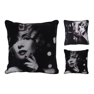 Cushion, Poly, With Photo Print, Black/White, 2Ass 