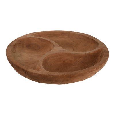 Serving Platter, Round, Teak, 3 Compartment Divide 