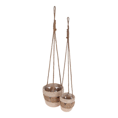 White/Nat Boho Hanging Flower Basket Set/2 