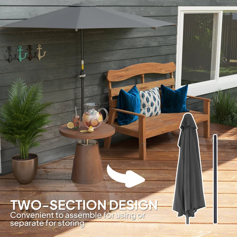 9.8ft Half Umbrella Semi Round Patio Parasol with Crank Handle, Top Vent for Garden, Balcony- NO BASE INCLUDED Dark Grey