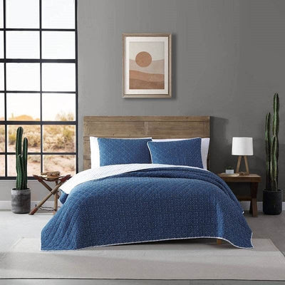 King size Blue White Dots and Stripes 100-Percent Cotton Reversible Quilt Set - Free Shipping 