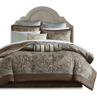 King 12 Piece Cotton Polyester Comforter Set Blue Paisley - Free Shipping 