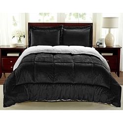 King Size 3 Piece Ultra Soft Sherpa Wrinkle Resistant Comforter Set in Black - Free Shipping 