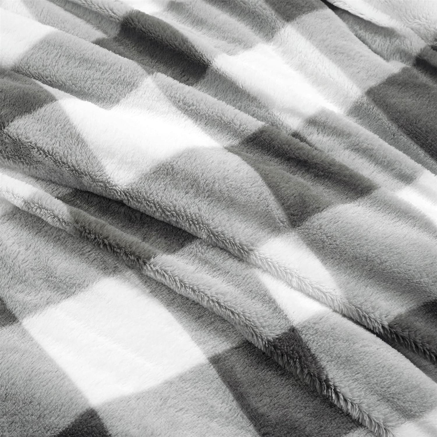 King Size Plaid Soft Faux Fur Comforter Set in Black White Grey - Free Shipping 