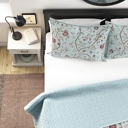 King size 3-Piece Farmhouse Blue Teal Floral Vines Cotton Reversible Quilt Set - Free Shipping 