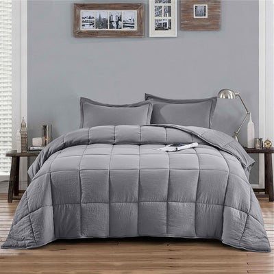 King Size Grey 3 Piece Microfiber Reversible Comforter Set - Free Shipping 