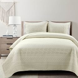 King size Scandinavian Chevron Ivory Reversible Cotton Quilt Set - Free Shipping