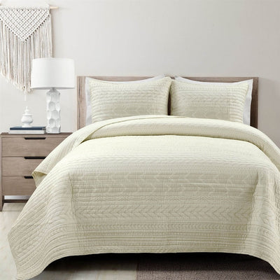 King size Scandinavian Chevron Ivory Reversible Cotton Quilt Set - Free Shipping 
