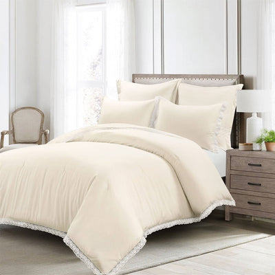 King French Country Ivory 5-Piece Lightweight Comforter Set with Lace Trim - Free Shipping 