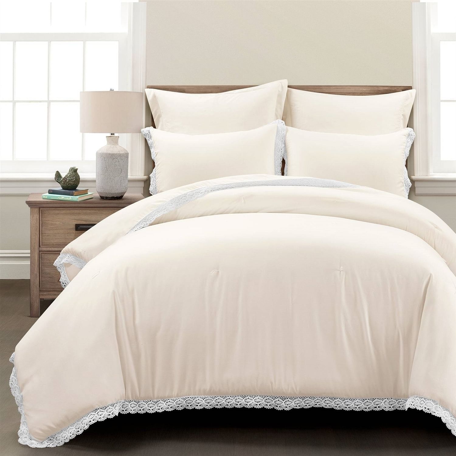 King French Country Ivory 5-Piece Lightweight Comforter Set with Lace Trim - Free Shipping 