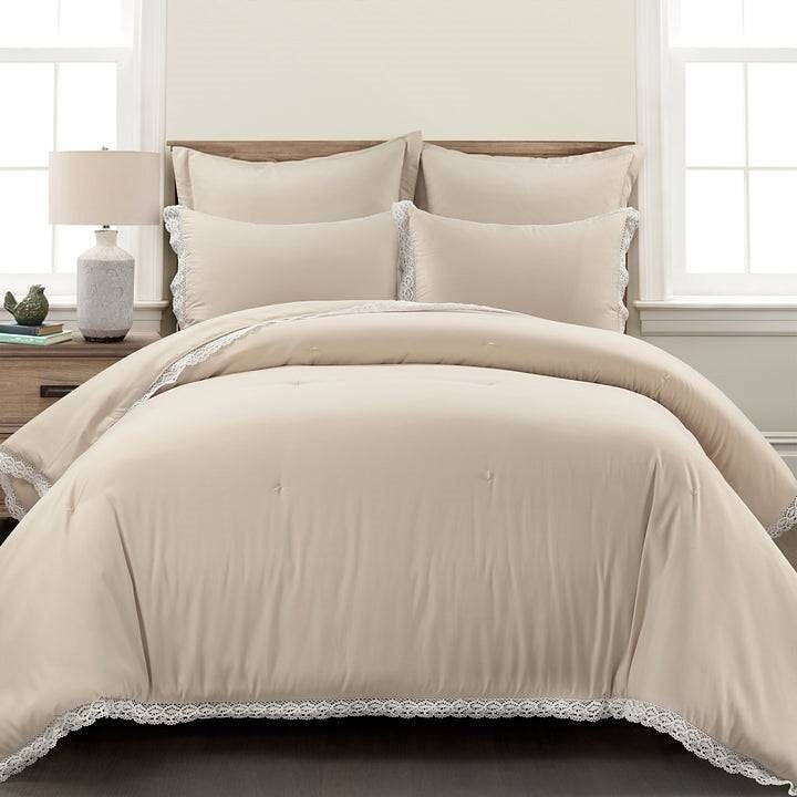 King French Country Beige Tan 5-Piece Lightweight Comforter Set with Lace Trim - Free Shipping 