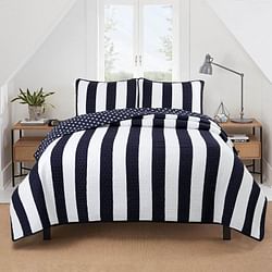 King 3 Piece Reversible Navy White Stars Stripes 100-Percent Cotton Quilt Set - Free Shipping