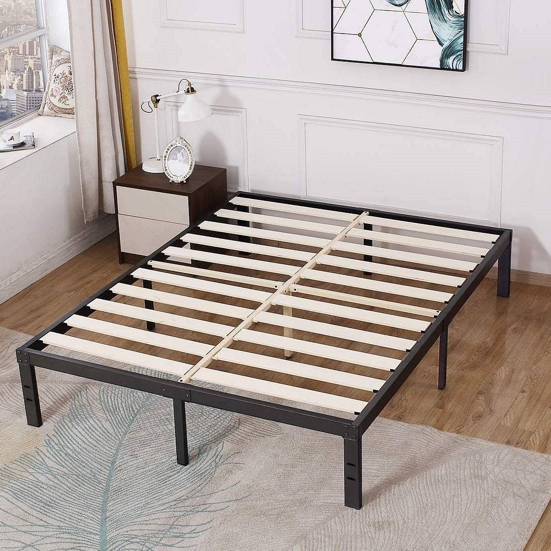 King Heavy Duty Metal Platform Bed Frame with Wood Slats 3,500 lbs Weight Limit - Free Shipping