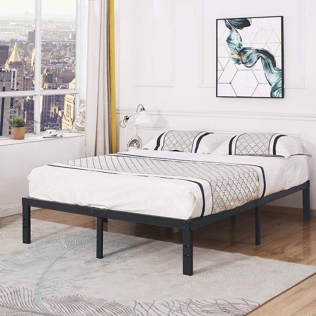 King Heavy Duty Metal Platform Bed Frame with Wood Slats 3,500 lbs Weight Limit - Free Shipping