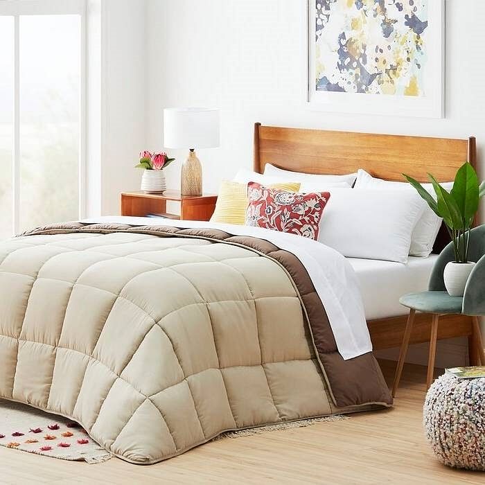 King All Seasons Beige/Brown Reversible Polyester Down Alternative Comforter - Free Shipping