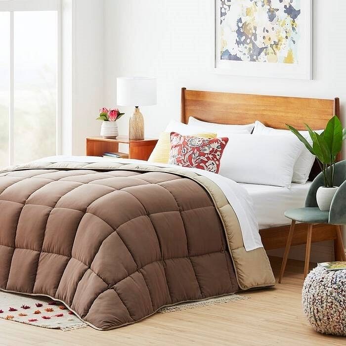 King All Seasons Beige/Brown Reversible Polyester Down Alternative Comforter - Free Shipping