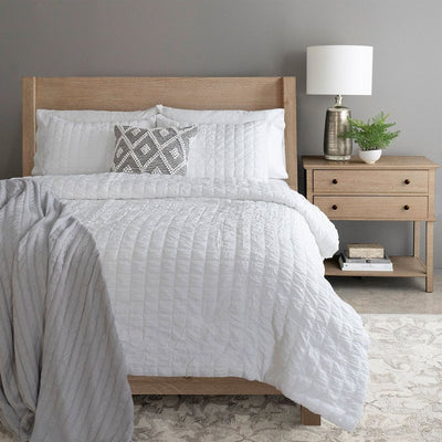 King Size Crinkled Textured 3 Piece Comforter Set White - Free Shipping 