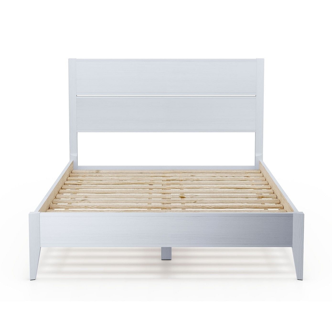 King Size Rustic White Mid Century Slatted Platform Bed - Free Shipping