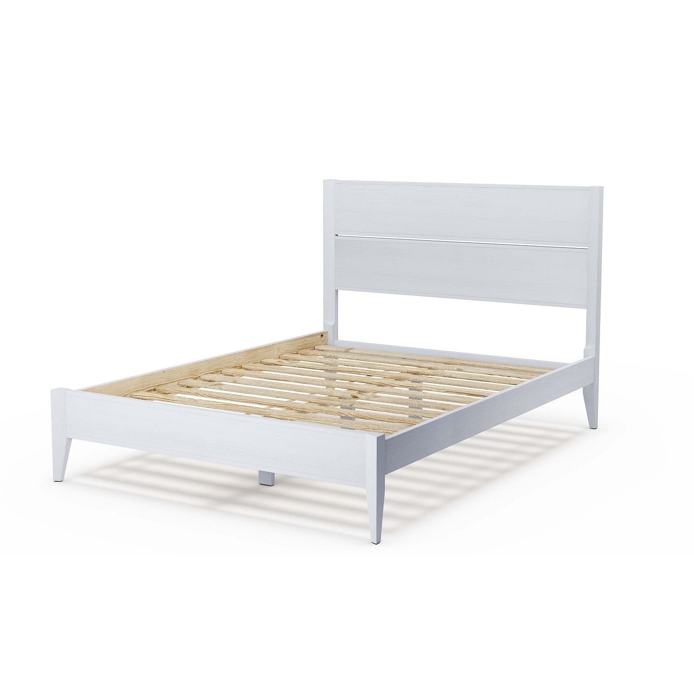 King Size Rustic White Mid Century Slatted Platform Bed - Free Shipping