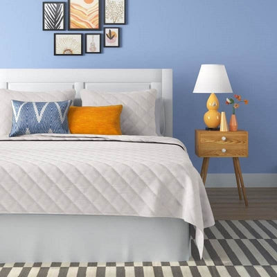 King/CAL King 3-Piece White Polyester Microfiber Diamond Quilted Quilt Set - Free Shipping 