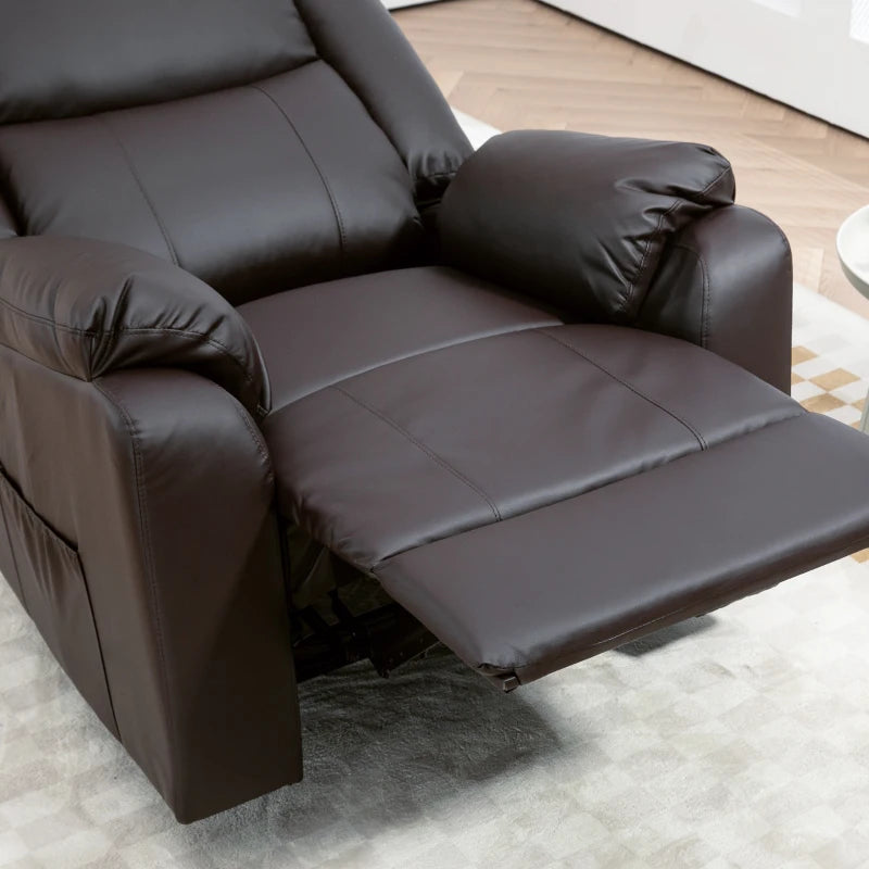 HOMCOM PU Leather Reclining Chair, Recliner Chair for Living Room with Footrest and 2 Side Pockets, Brown