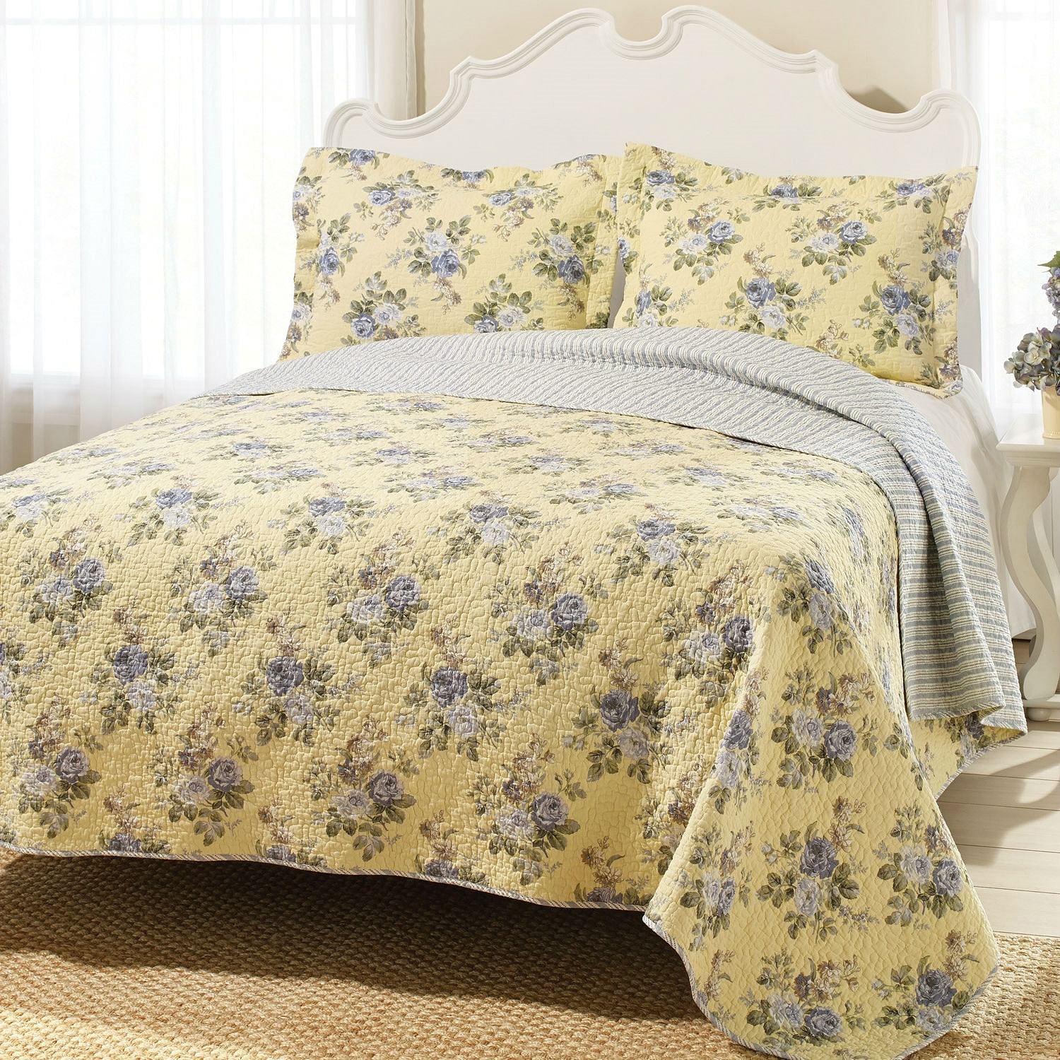 King Yellow Blue Floral Lightweight Coverlet Set - Free Shipping