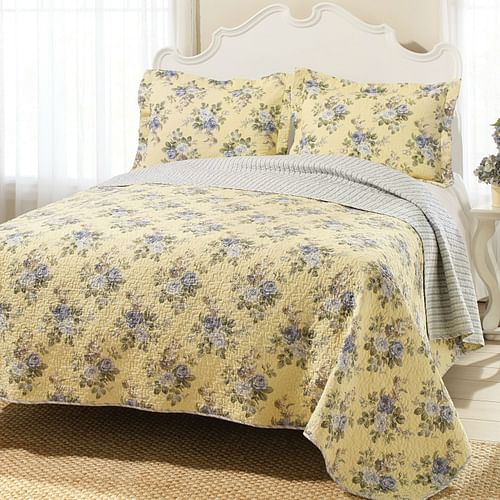 King Yellow Blue Floral Lightweight Coverlet Set - Free Shipping 