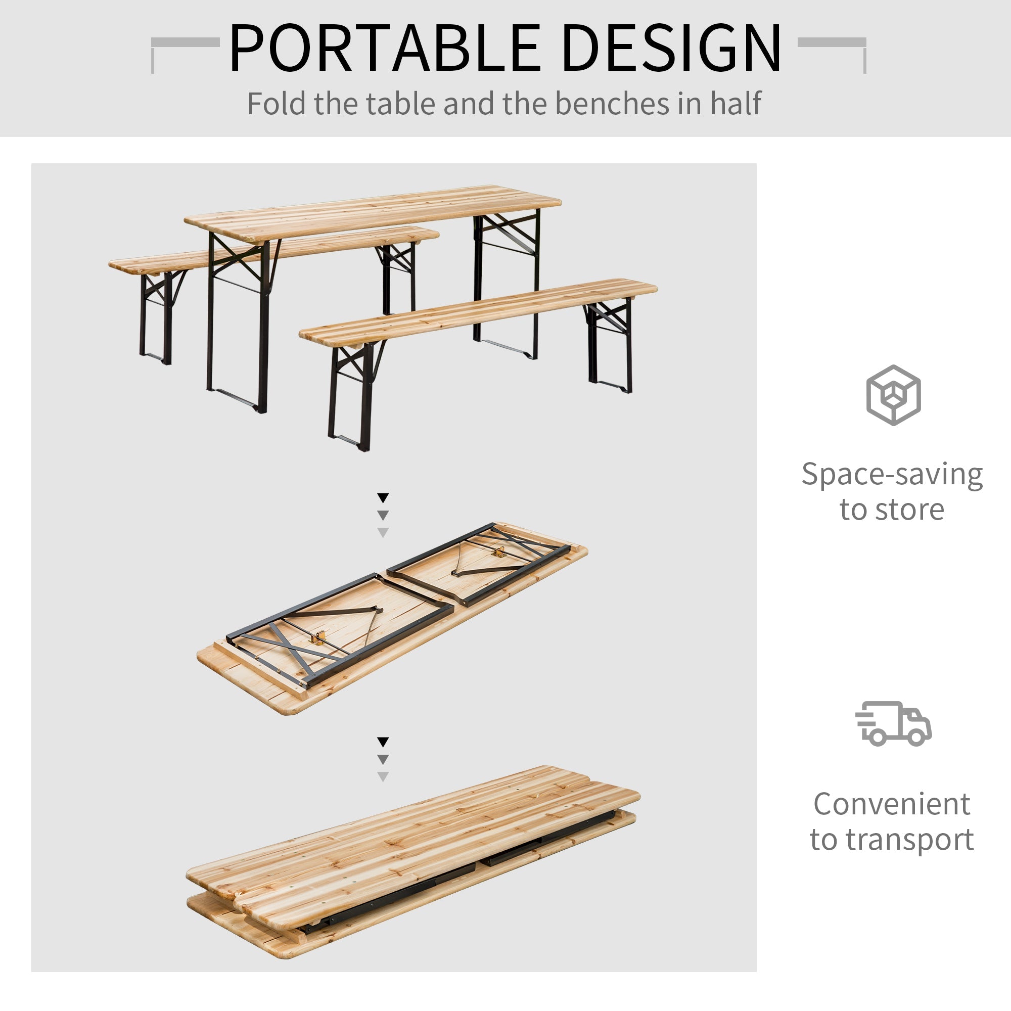 Outsunny Portable Picnic Table Bench Set 71" Heavy Duty 3 Piece Outdoor Family Gatherings 