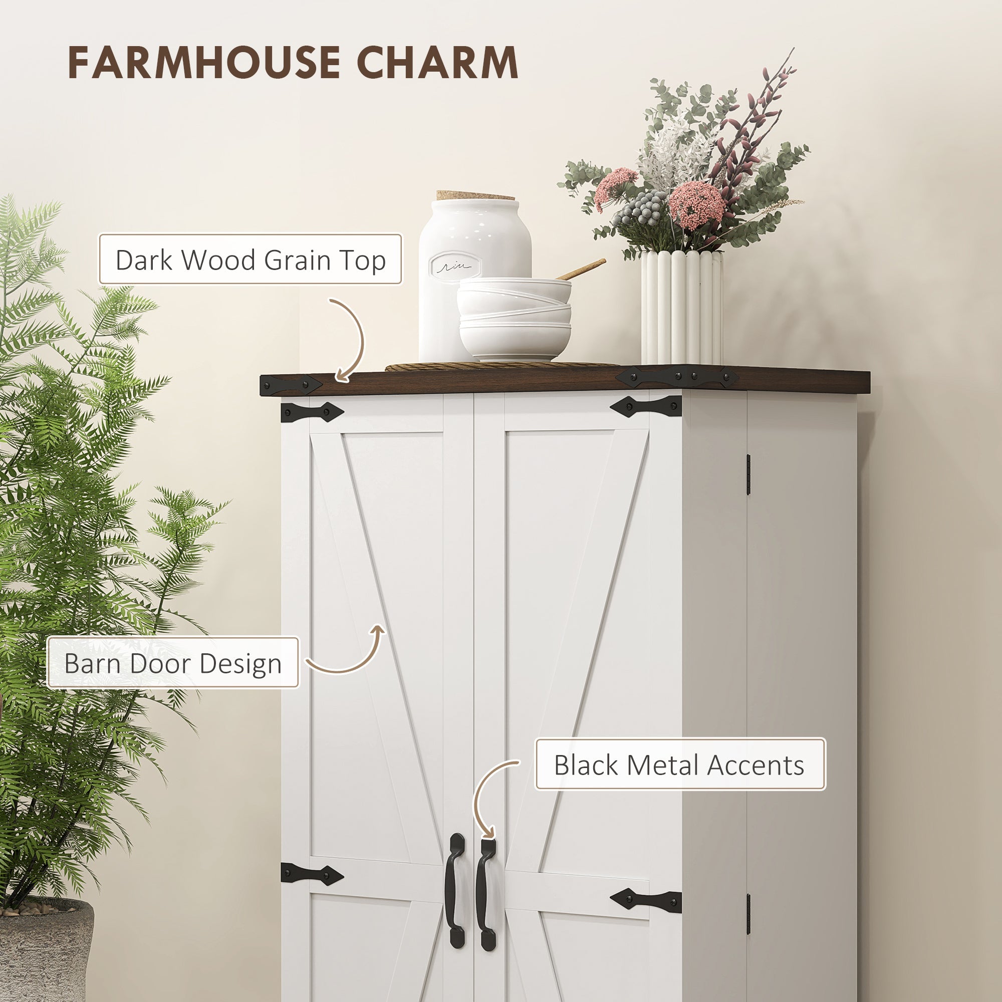 HOMCOM 47" Kitchen Pantry Storage Cabinet, Farmhouse Kitchen Pantry Cabinet with Adjustable Shelves and Door Shelves, White 