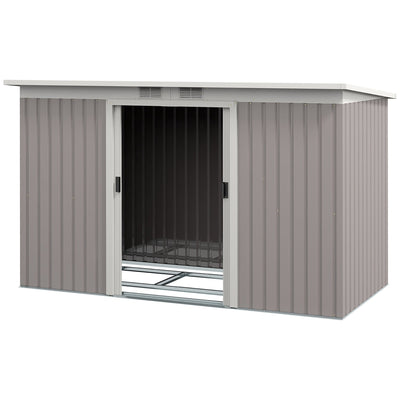 Outsunny 9' x 4' Garden Metal Storage Shed Outdoor Equipment Tool Box with Foundation Kit, Ventilation & Doors, Light Grey 