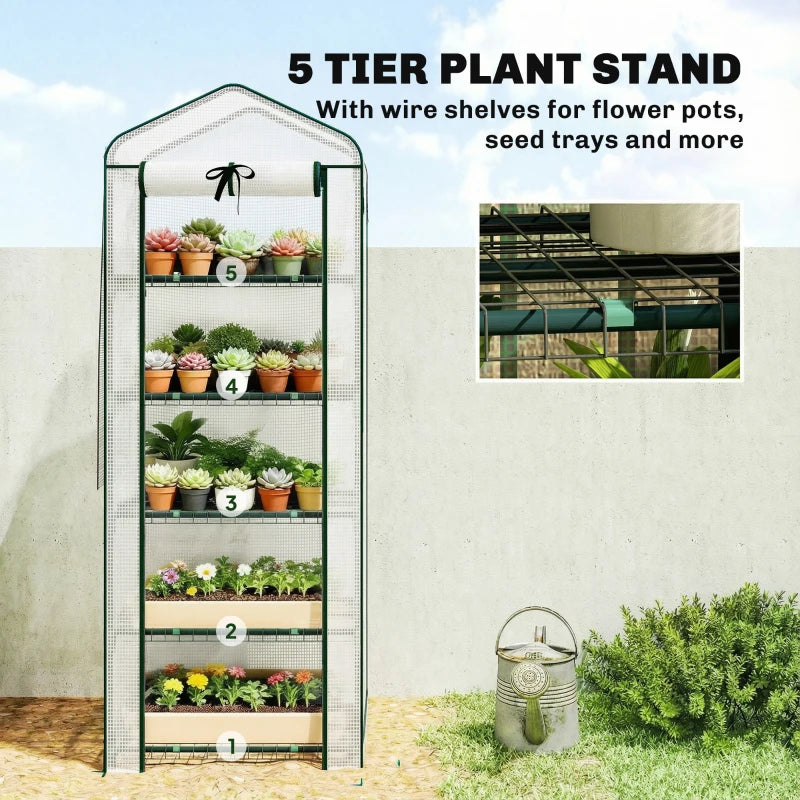 Mini Greenhouse with Screen Roof, Portable Small Greenhouse with Roll-Up Zipper Door, 27.6" x 19.7" x 75.6", White