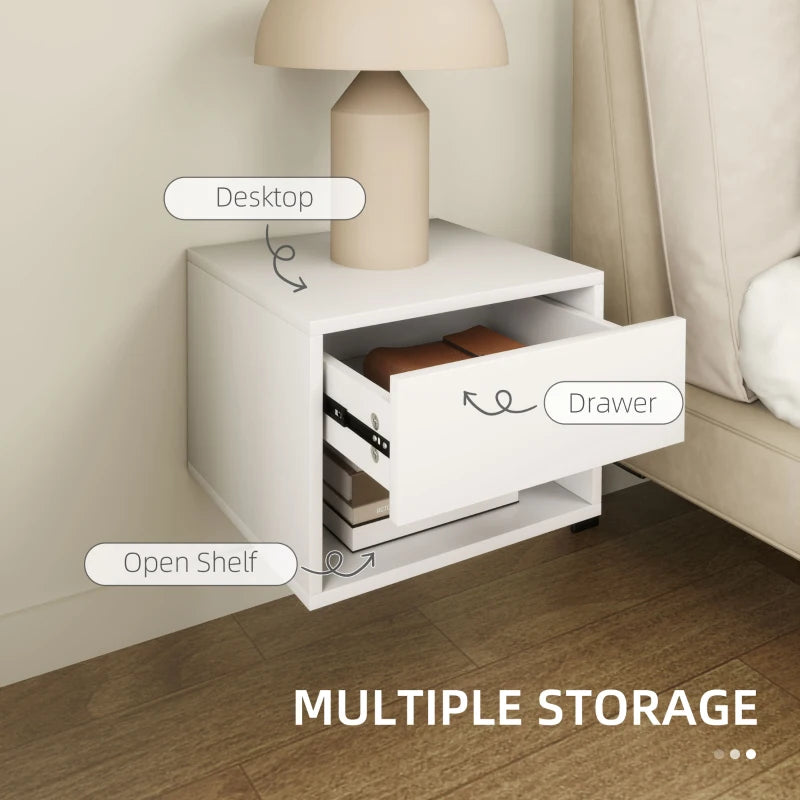 Floating Nightstand Set of 2, Wall Mounted Bedside Table with Drawer for Bedroom, White