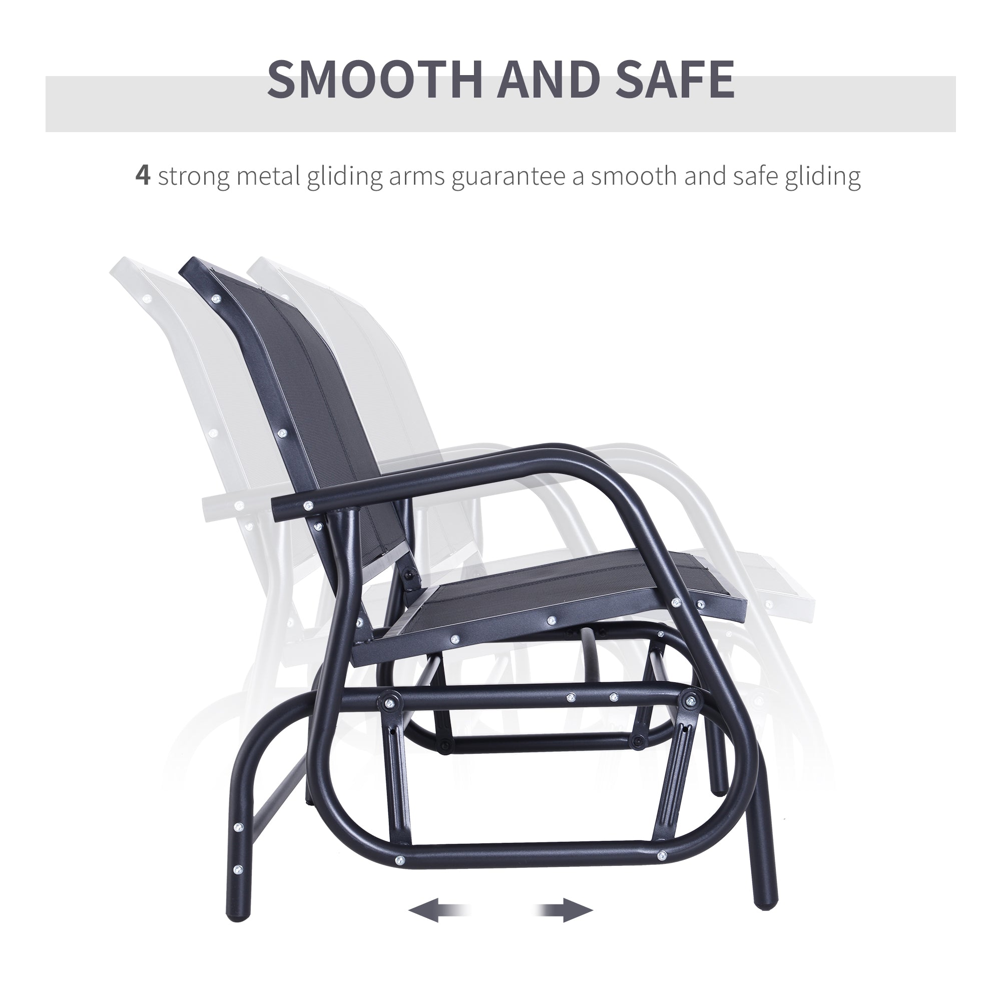 Outsunny Patio Double Glider Bench Swing Chair Rocker Heavy-Duty Loveseat Outdoor Garden Rocking Bench Steel Frame Sling Fabric Seat 