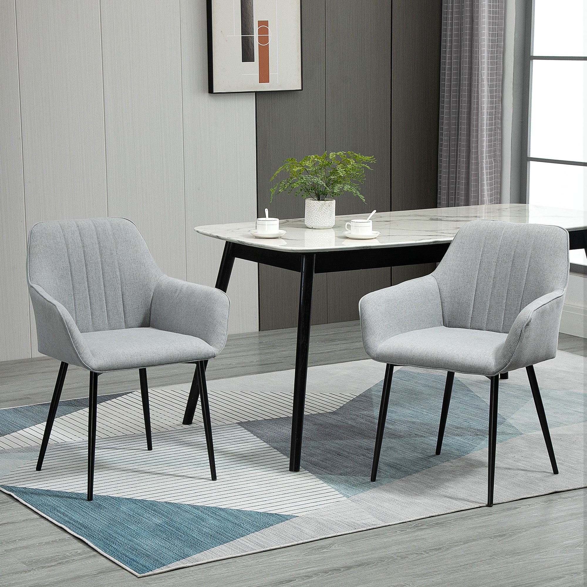 HOMCOM Dining Chairs Set of 2 Upholstered Linen Fabric Accent Chair Metal Legs Comfortable Seating Light Grey 