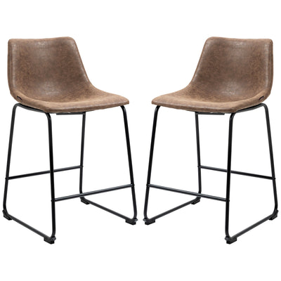 HOMCOM Classic Comfort: Set of 2 Counter Height Bar Stools, PU Leather with Footrest, Brown Hue for Kitchen or Home Bar 