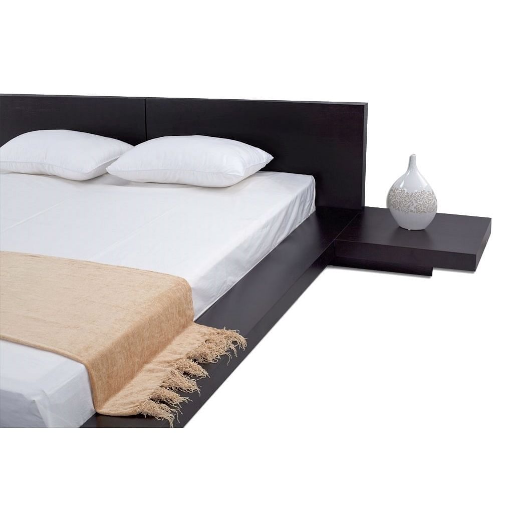 King Modern Japanese Style Platform Bed with Headboard and 2 Nightstands in Espresso - Free Shipping