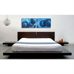 King Modern Japanese Style Platform Bed with Headboard and 2 Nightstands in Espresso - Free Shipping