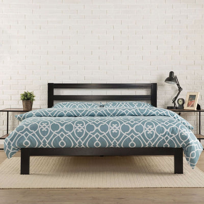 King size Heavy Duty Metal Platform Bed Frame with Headboard and Wood Slats - Free Shipping 
