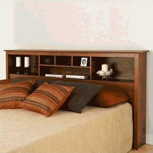 King-size Storage Headboard in Cherry Wood Finish - Free Shipping