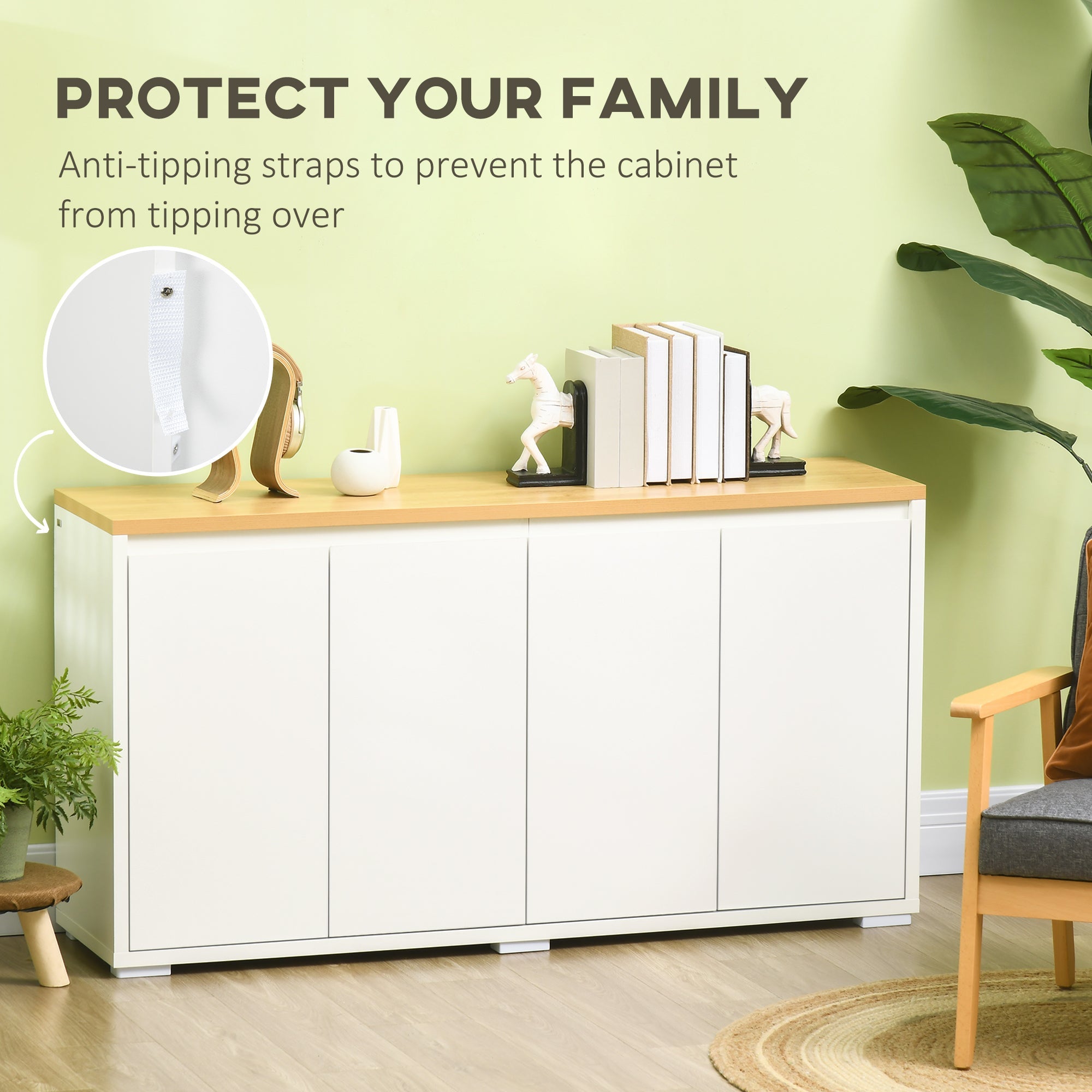 HOMCOM Adjustable White Buffet Cabinet: Sideboard with Double Door Cupboards for Customizable Living Room Storage 